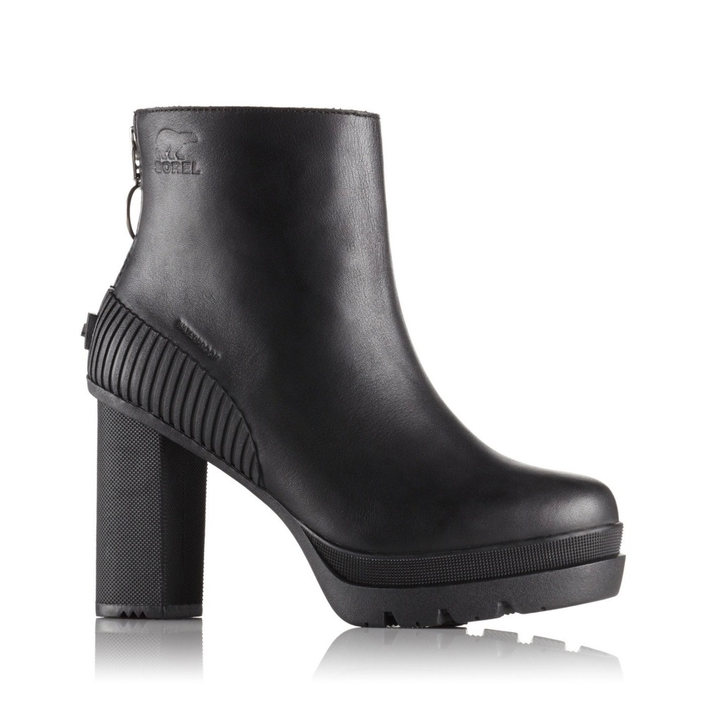 Sorel Dacie Waterproof Bootie Womens 9.5 Black Gorpcore Leather Block Heel Zip